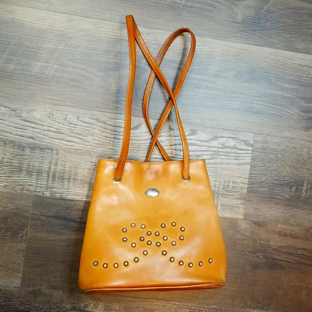 American West leather handbag. Bow front bag. - Picture 1 of 12